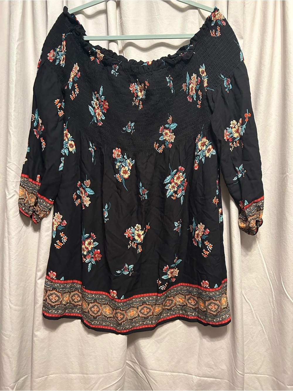 Xhilaration Black Floral Off-Shoulder Mini Dress